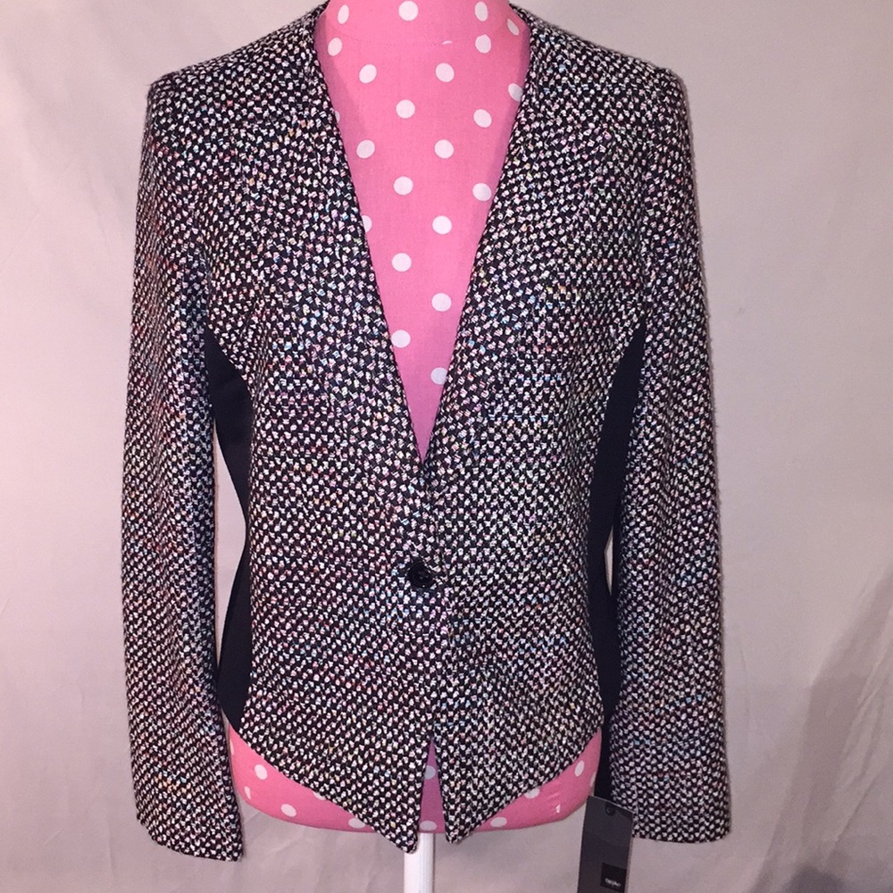 NWT Mossimo Sz M woven blk/multicolor lined blazer